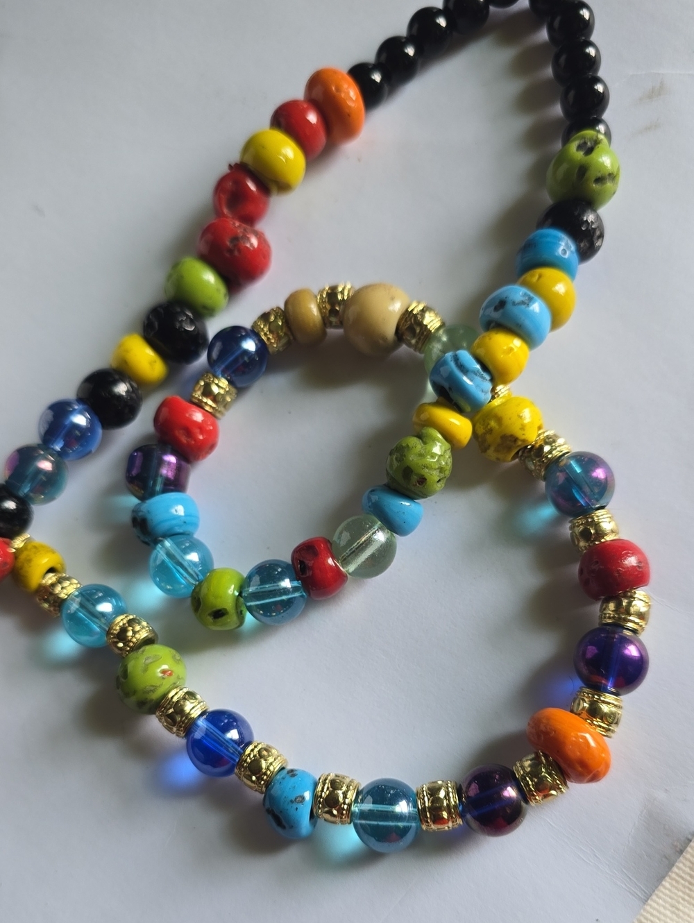 Handmade Multicolor Beaded Stretch Bracelet Set with Gold Accents
